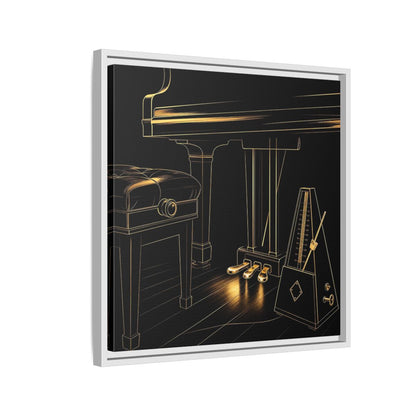 Side Mockup 10. Golden Piano And Metronome shown as framed canvas print