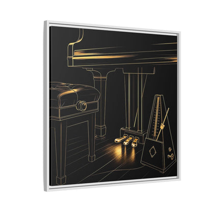 Side Mockup 7. Golden Piano And Metronome shown as framed canvas print