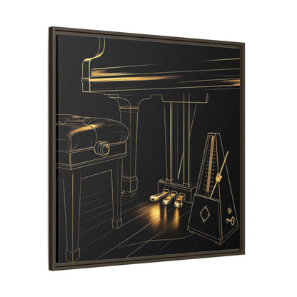Main Mockup. Golden Piano And Metronome shown as framed canvas print