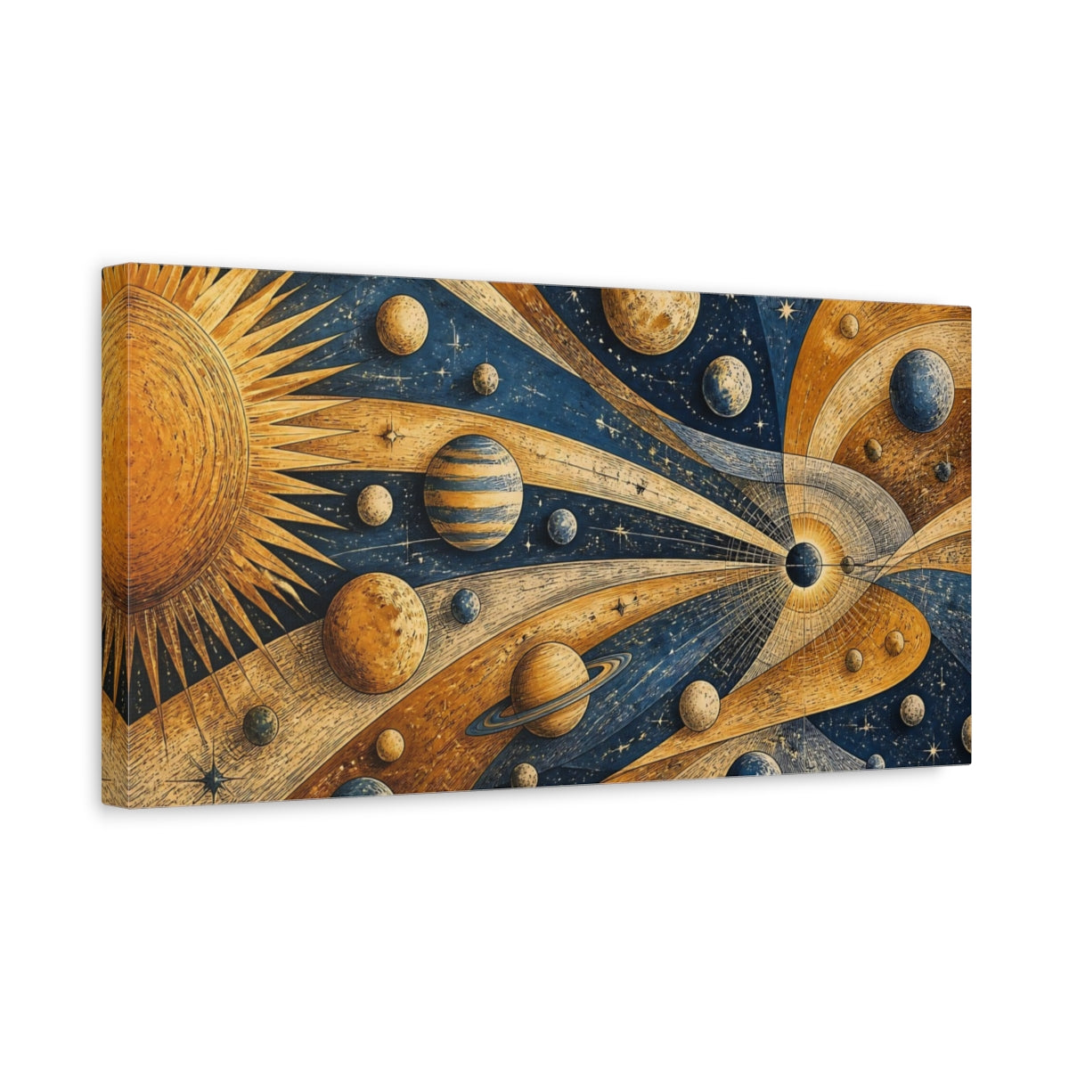 Side Mockup 3. Golden Planet Transit shown as canvas print