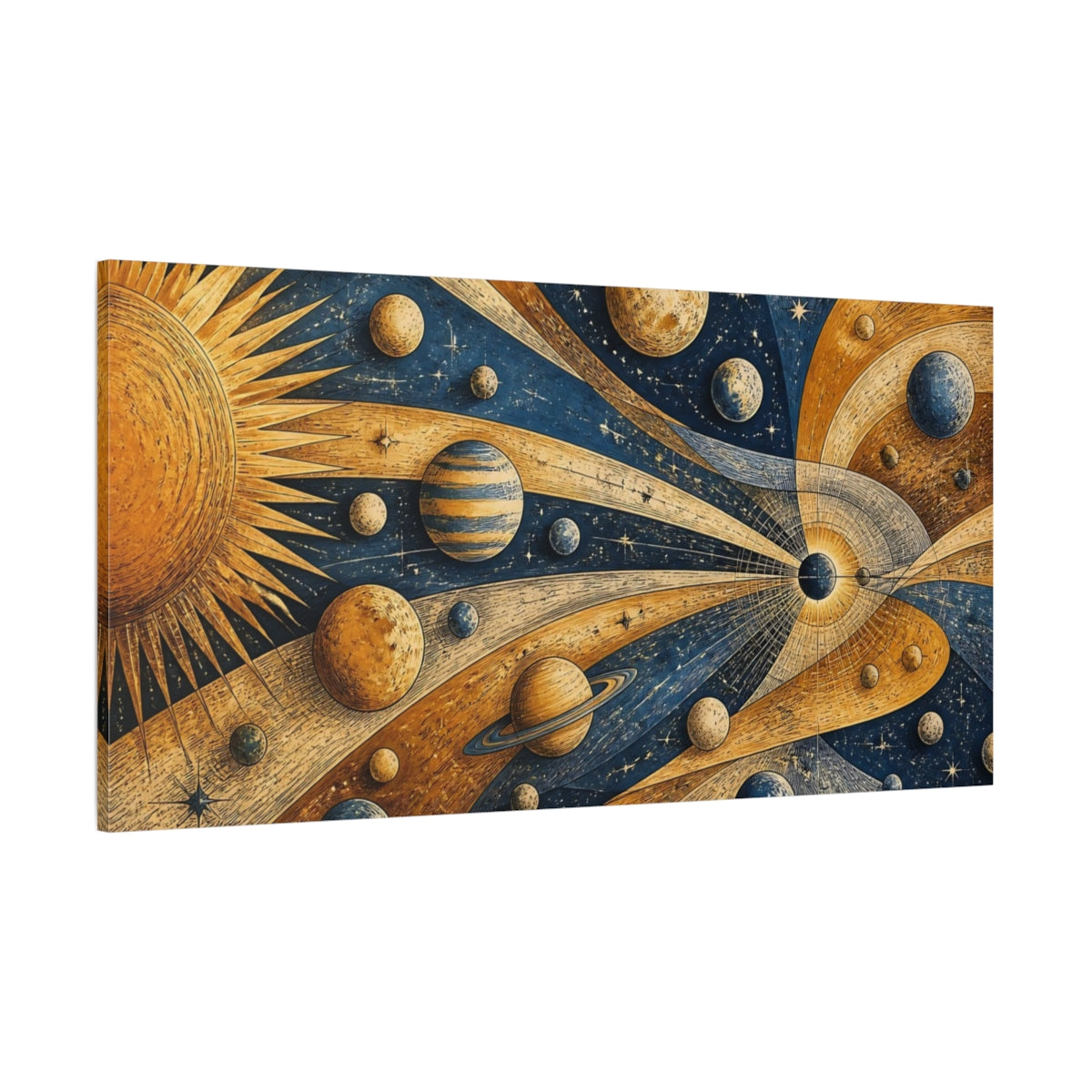 Side Mockup 2. Golden Planet Transit shown as canvas print