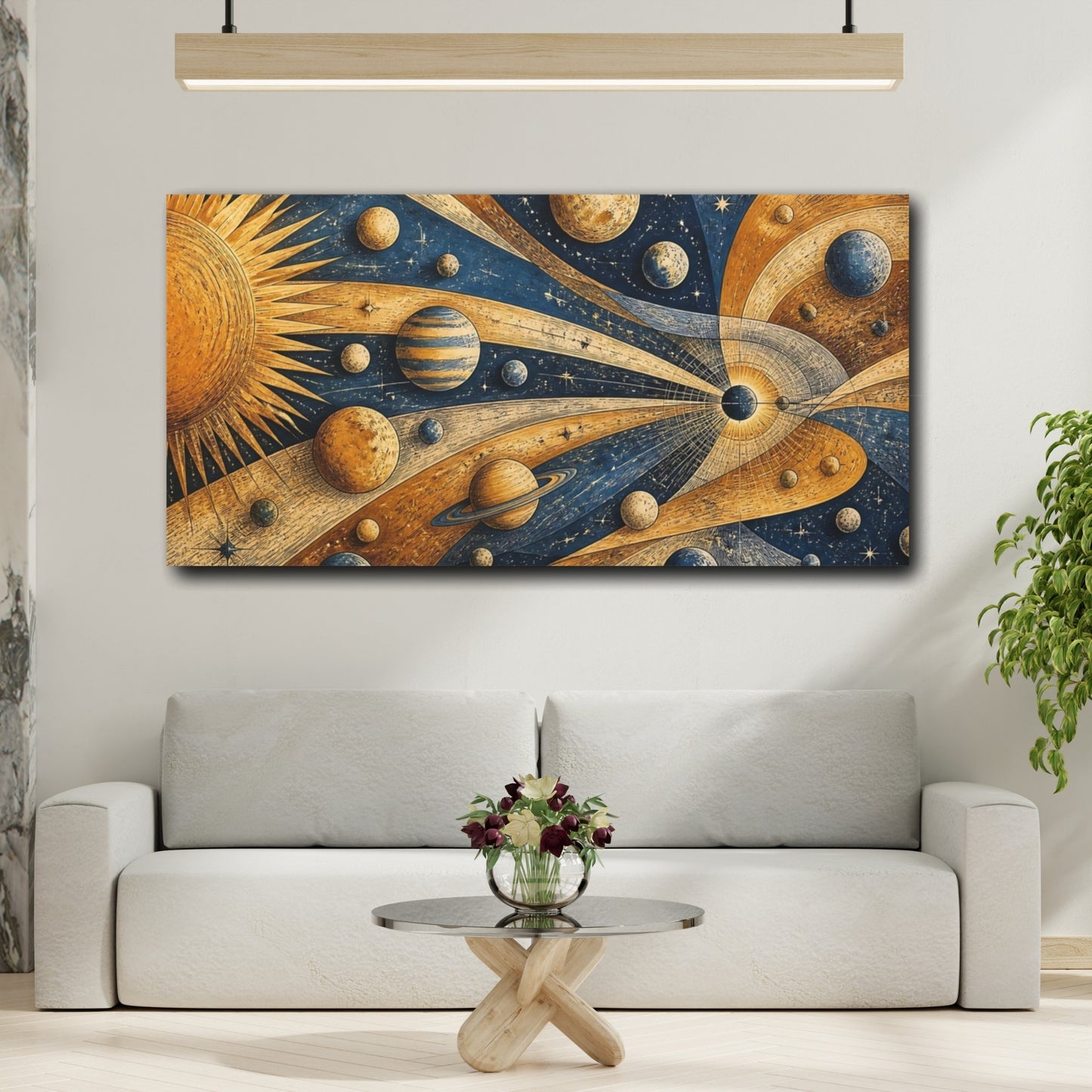 Mockup 2. Golden Planet Transit shown as canvas print