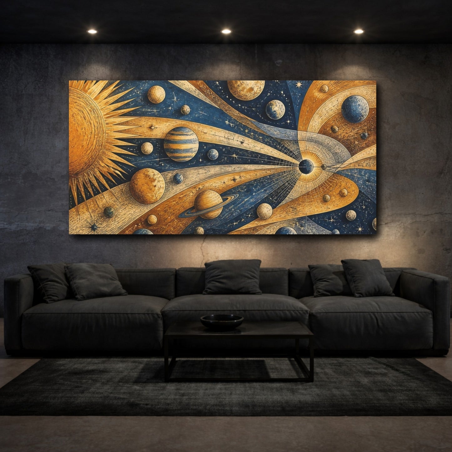 Mockup 3. Golden Planet Transit shown as canvas print