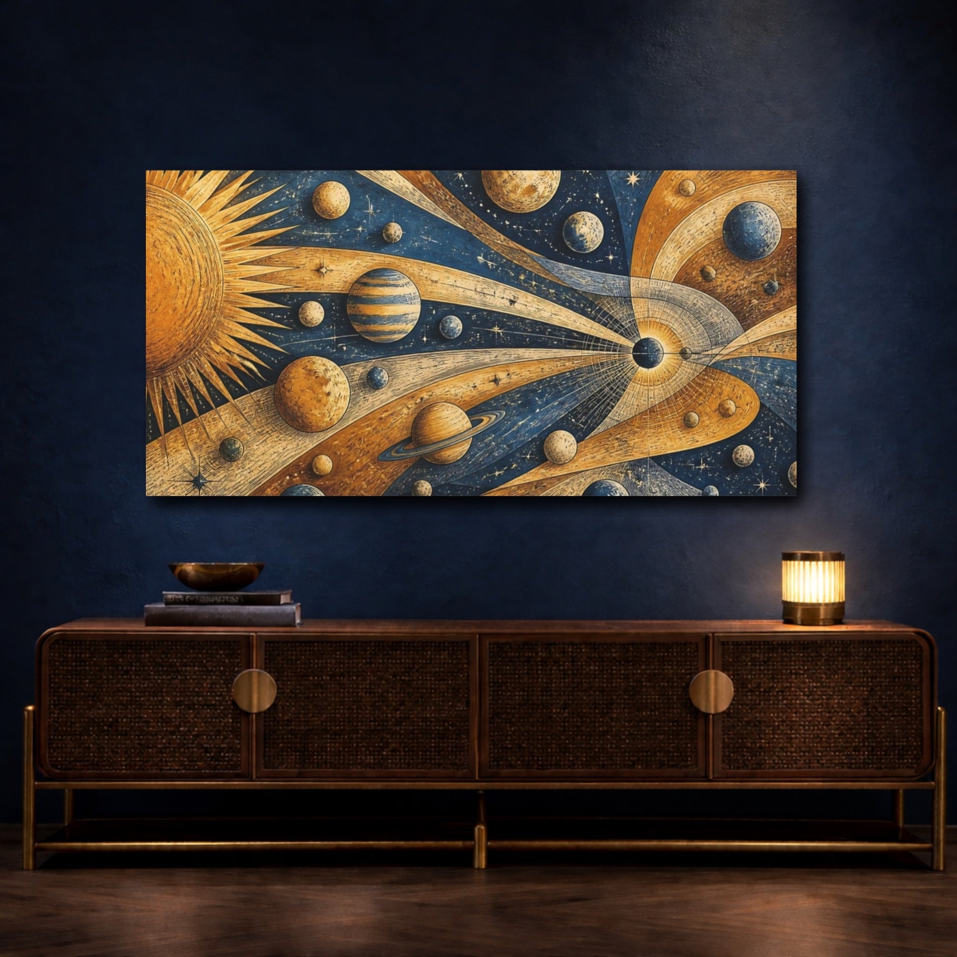 Mockup 4. Golden Planet Transit shown as canvas print