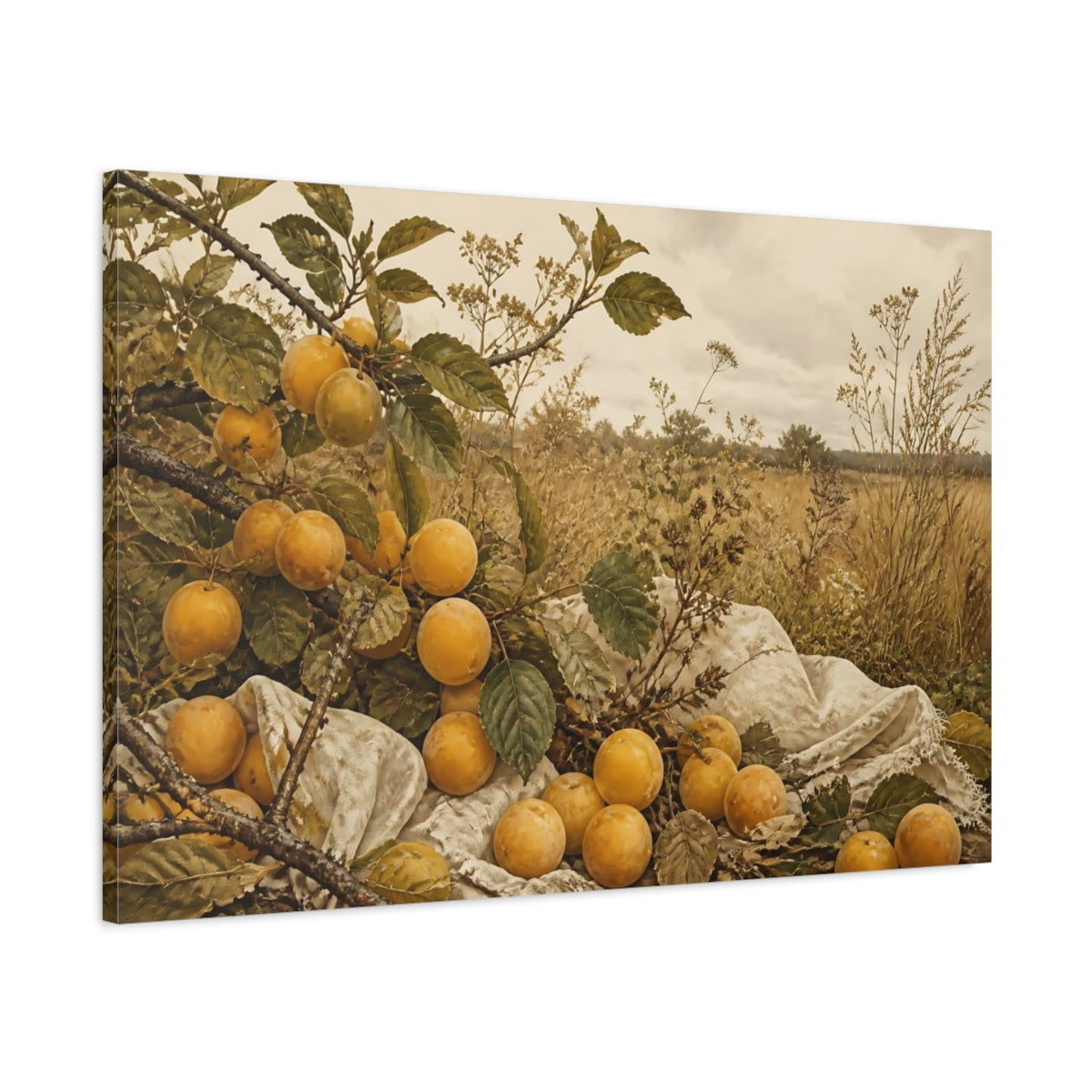 Main Mockup. Golden Plum Harvest shown as canvas print