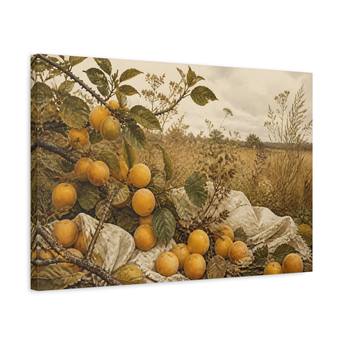Side Mockup 3. Golden Plum Harvest shown as canvas print