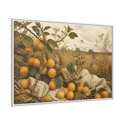 Side Mockup 7. Golden Plum Harvest shown as framed canvas print