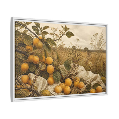 Side Mockup 10. Golden Plum Harvest shown as framed canvas print
