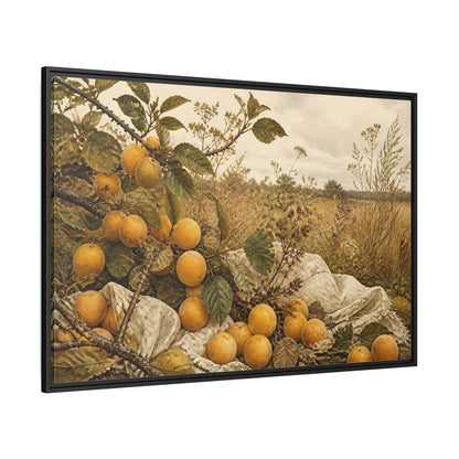 Side Mockup 12. Golden Plum Harvest shown as framed canvas print