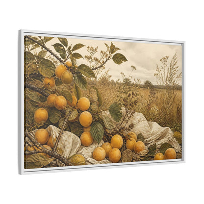 Side Mockup 9. Golden Plum Harvest shown as framed canvas print