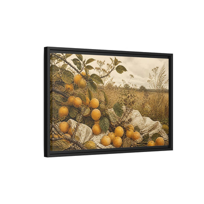 Side Mockup 3. Golden Plum Harvest shown as framed canvas print