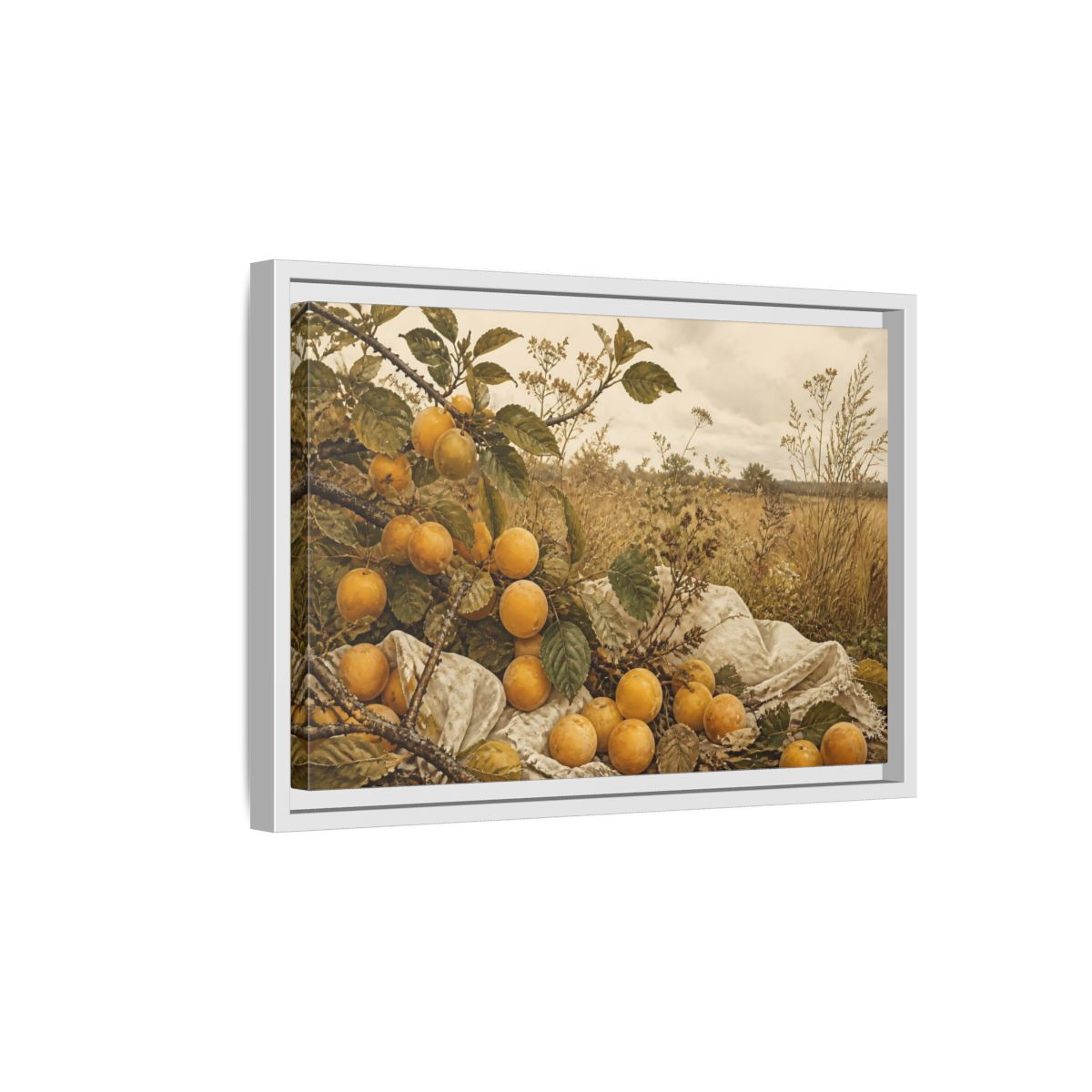 Side Mockup 4. Golden Plum Harvest shown as framed canvas print