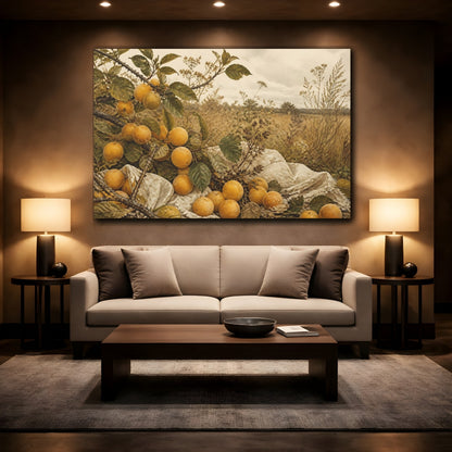 Mockup 2. Golden Plum Harvest shown as canvas print
