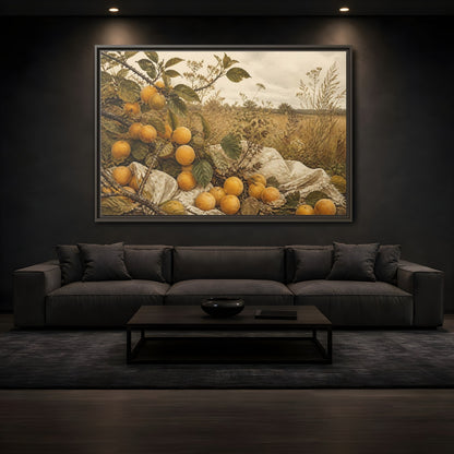 Mockup 3. Golden Plum Harvest shown as framed canvas print