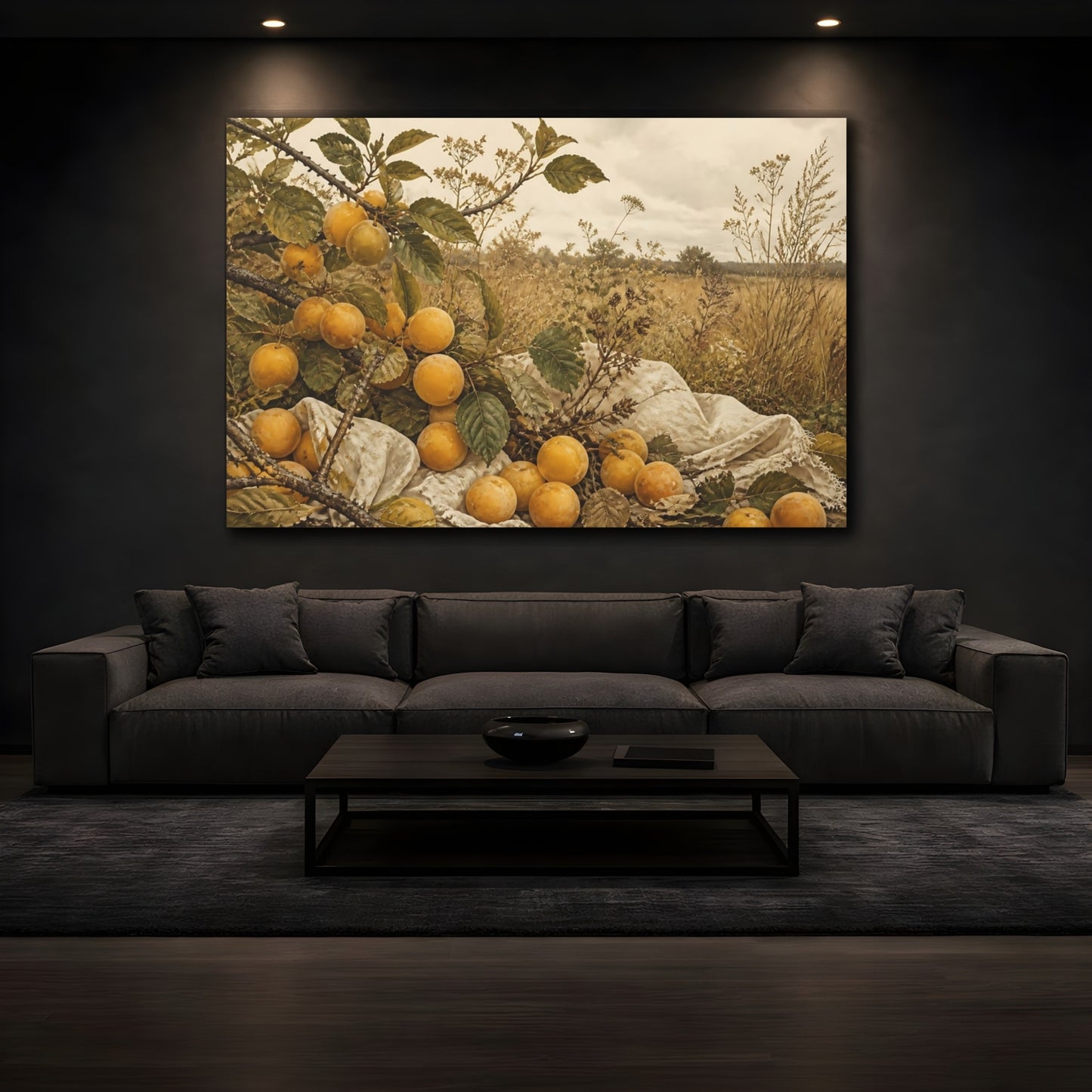 Mockup 3. Golden Plum Harvest shown as canvas print