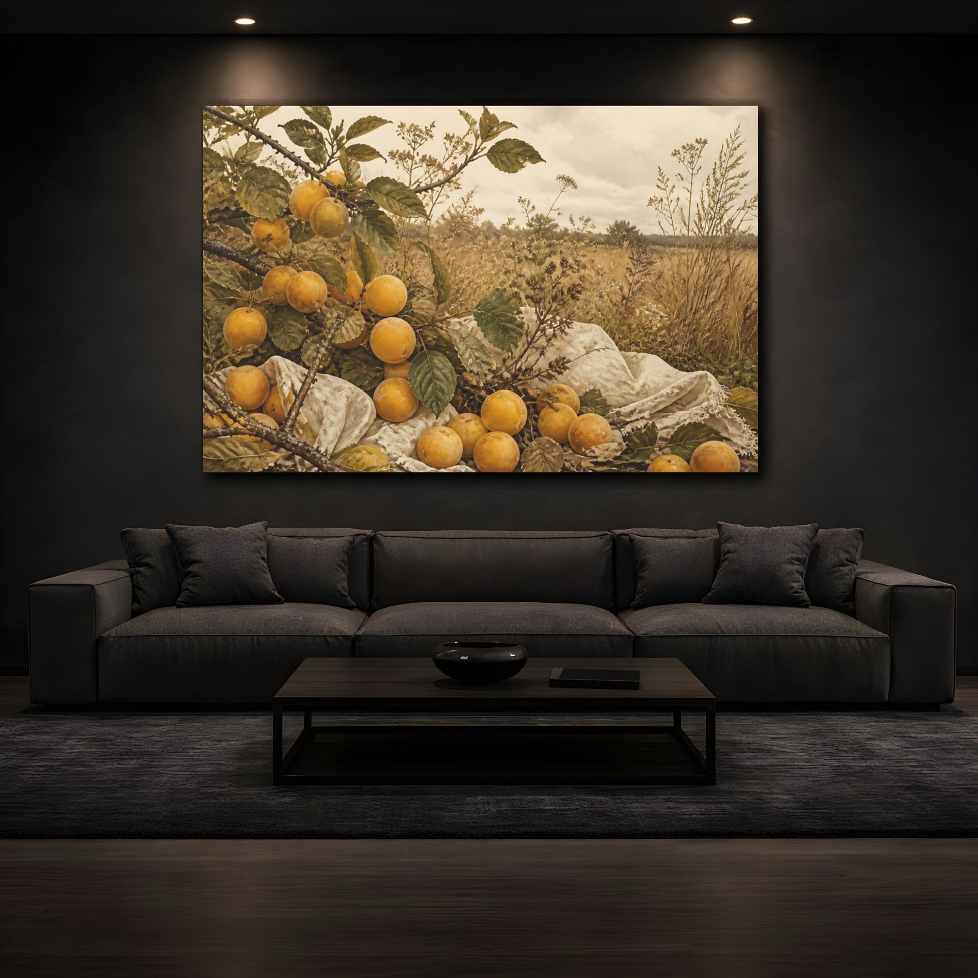 Mockup 3. Golden Plum Harvest shown as canvas print