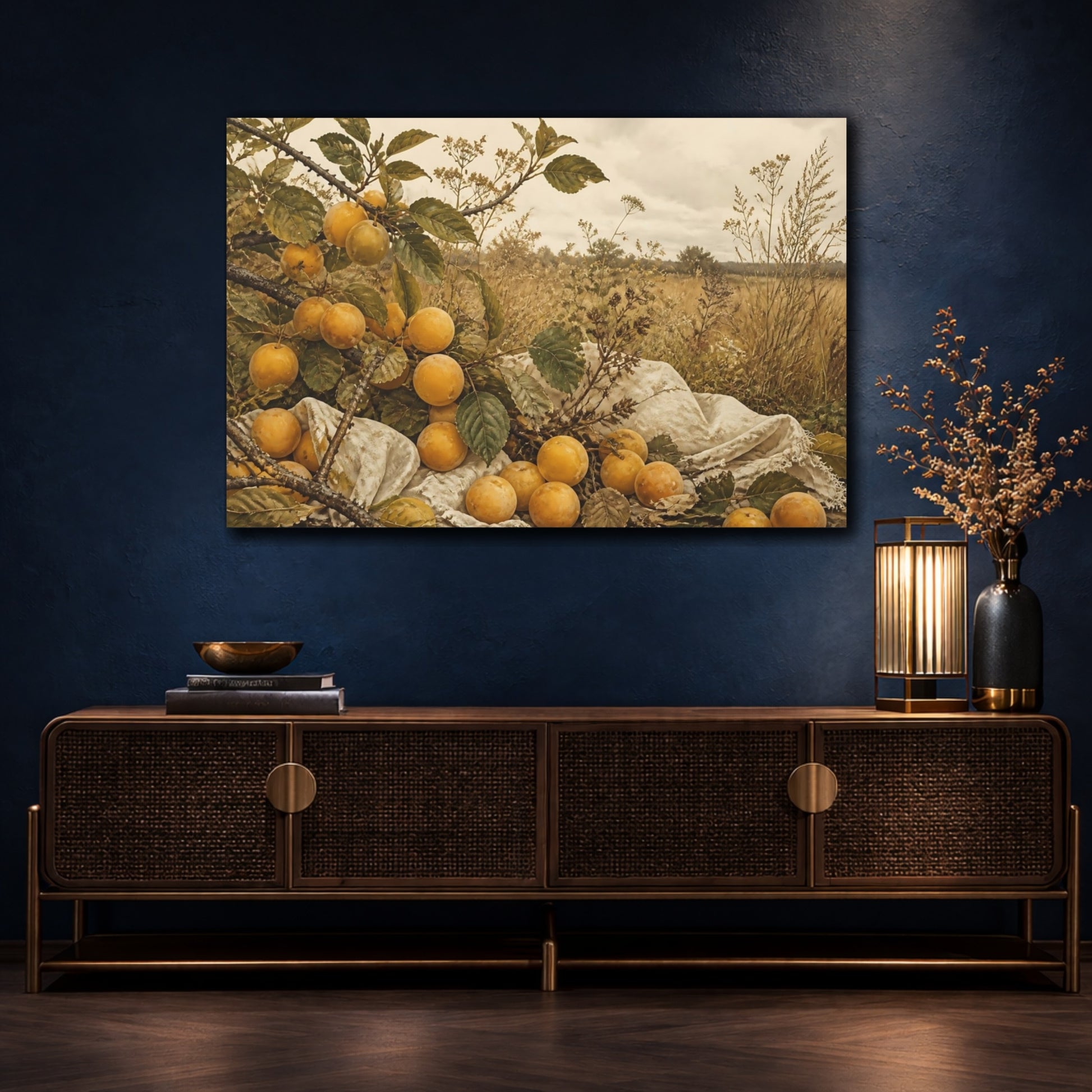 Mockup 4. Golden Plum Harvest shown as canvas print