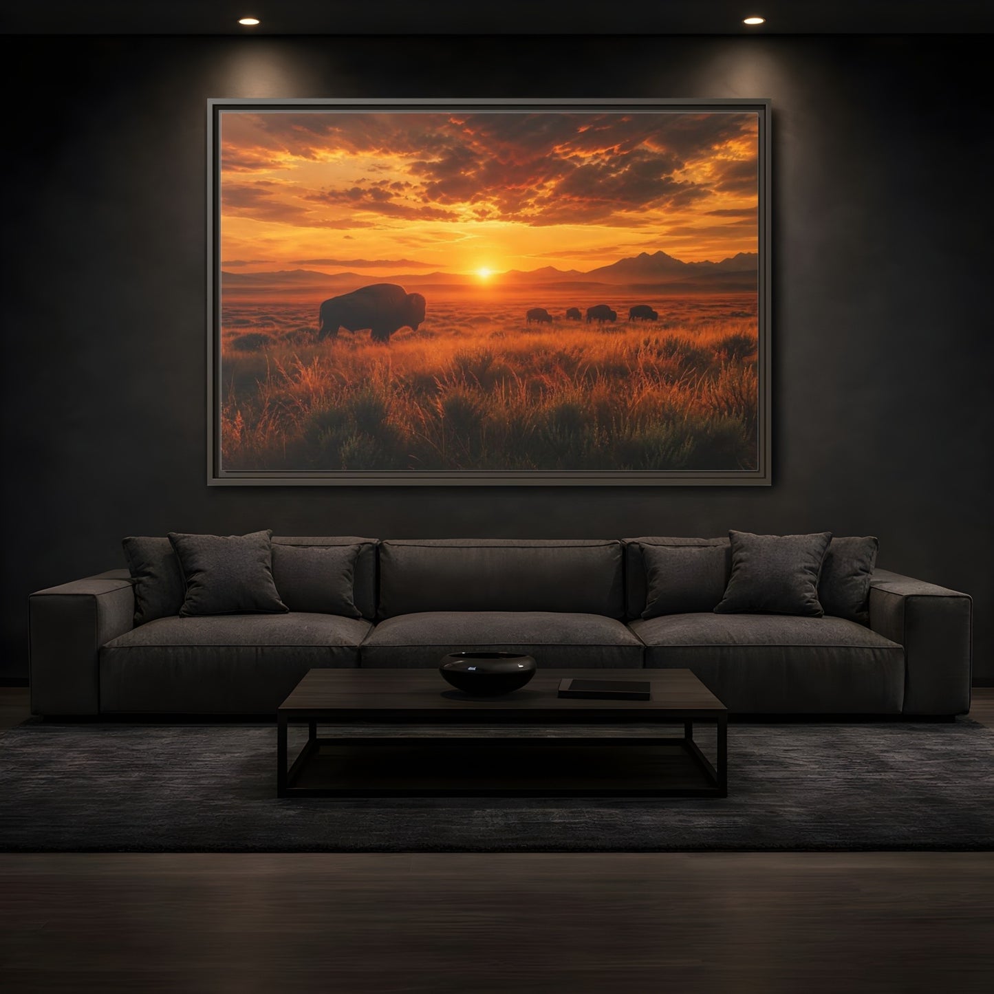 Mockup 3. Golden Prairie Bison At Sunset shown as framed canvas print