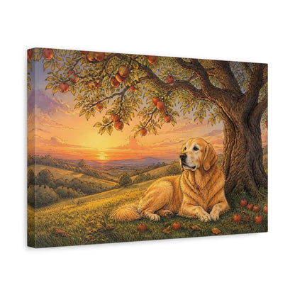 Side Mockup 4. Golden Retriever At Sunset shown as canvas print
