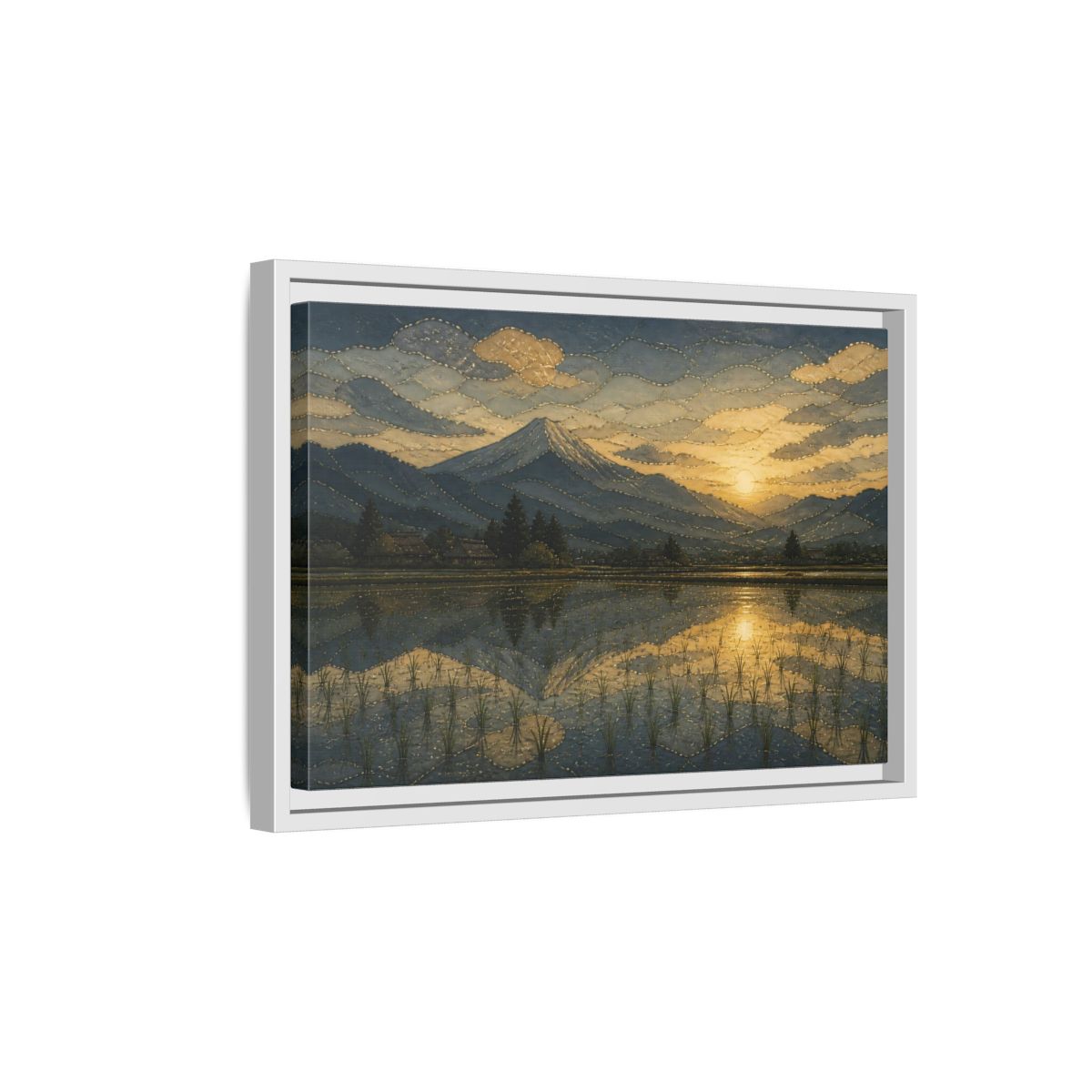 Side Mockup 4. Golden Rice Field Reflection shown as framed canvas print