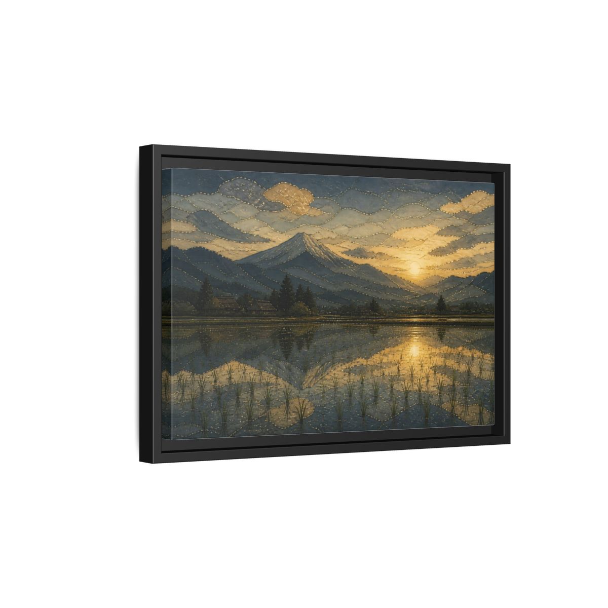 Side Mockup 6. Golden Rice Field Reflection shown as framed canvas print
