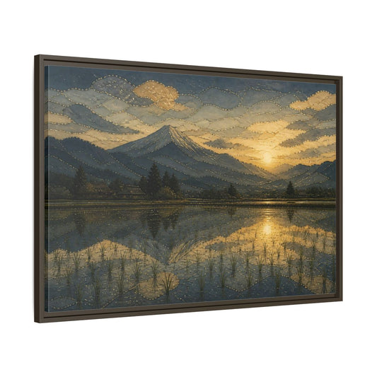 Main Mockup. Golden Rice Field Reflection shown as framed canvas print