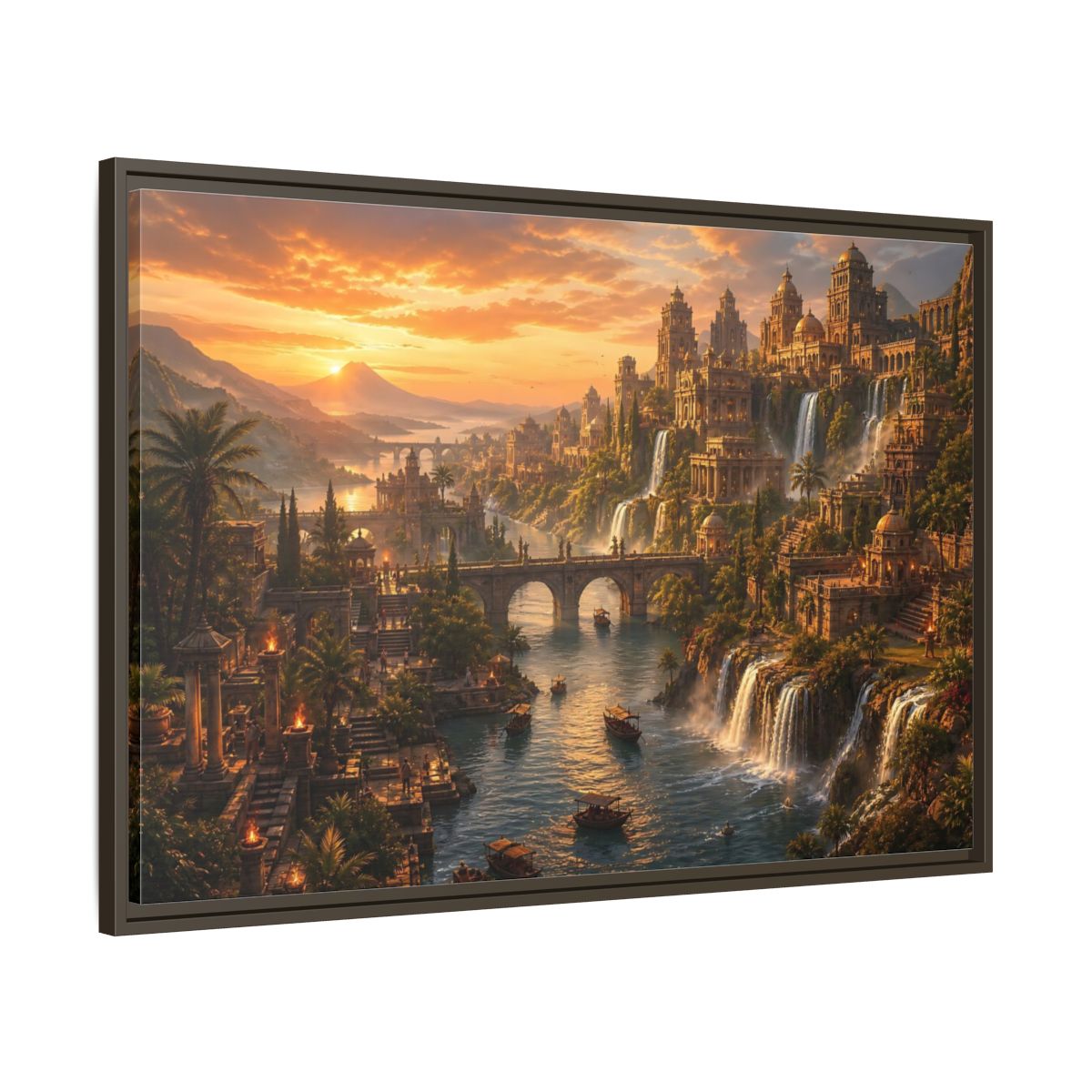 Main Mockup. Golden Riverside Citadel shown as framed canvas print
