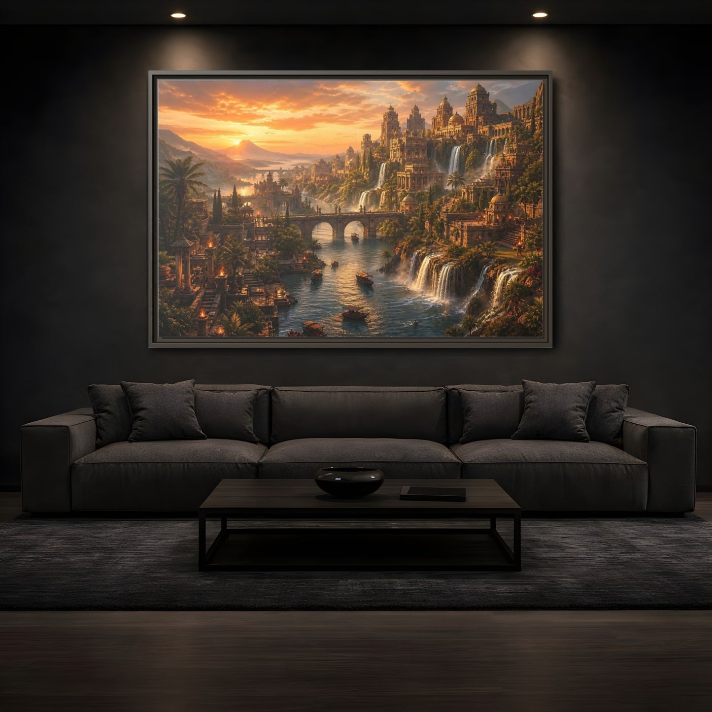 Mockup 3. Golden Riverside Citadel shown as framed canvas print