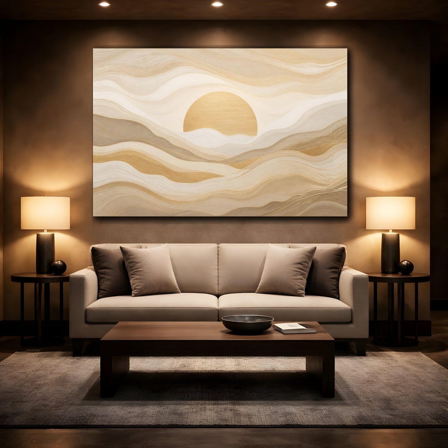 Mockup 2. Golden Sand Sunrise shown as canvas print