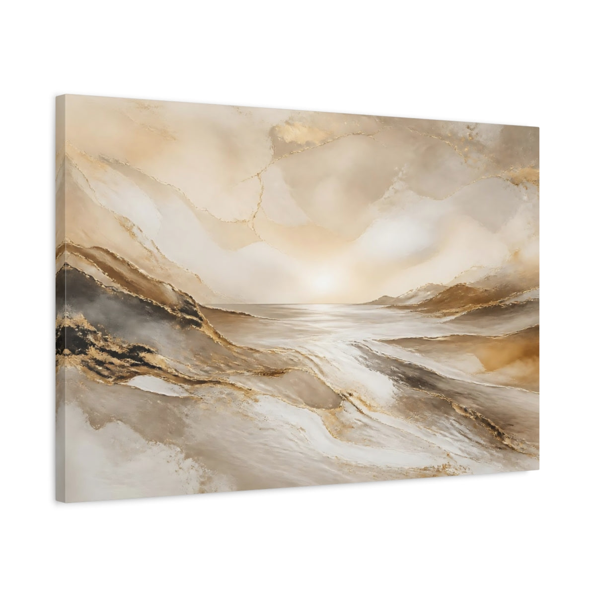 Side Mockup 2. Golden Seascape Sunrise shown as canvas print