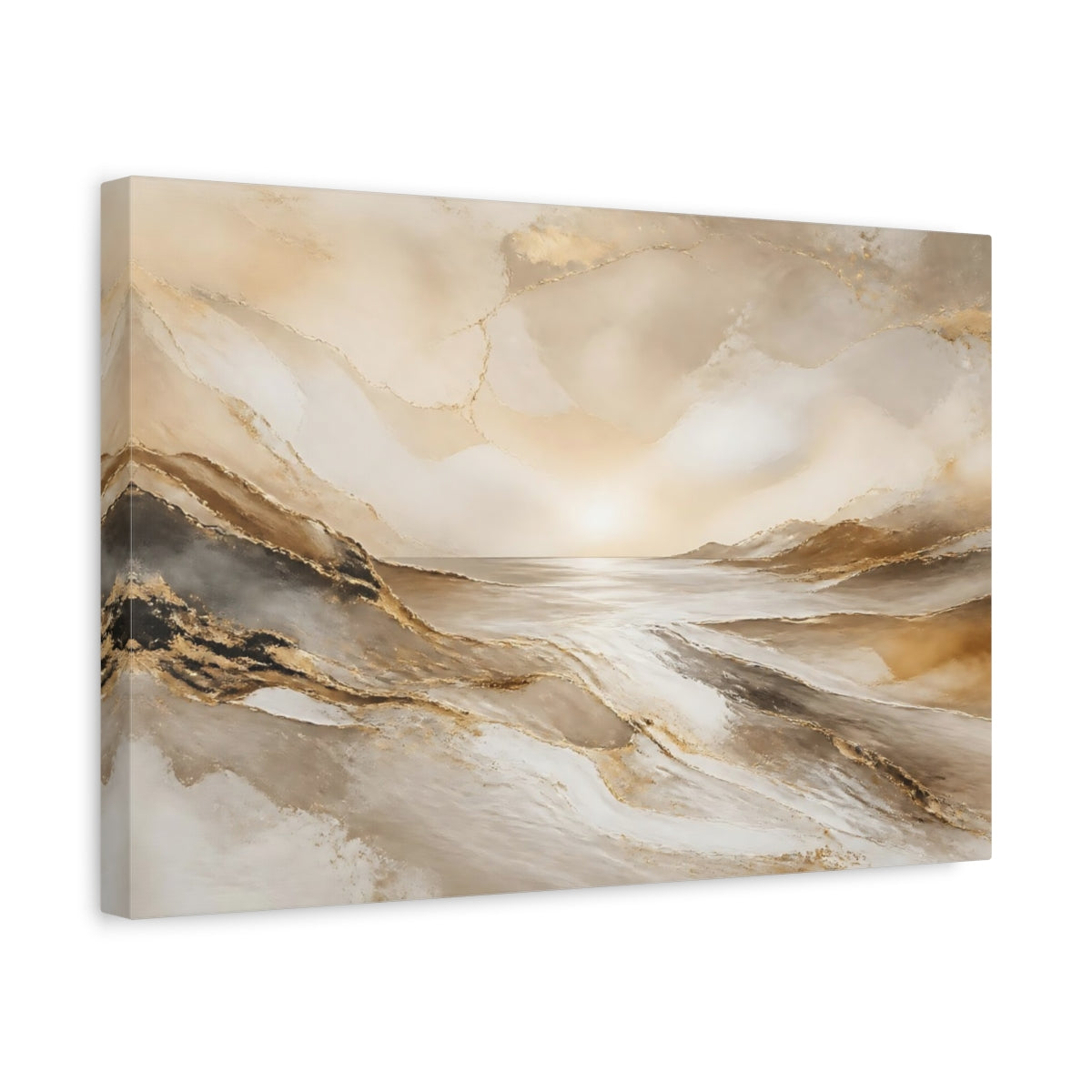 Side Mockup 4. Golden Seascape Sunrise shown as canvas print