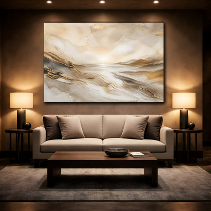 Mockup 2. Golden Seascape Sunrise shown as canvas print