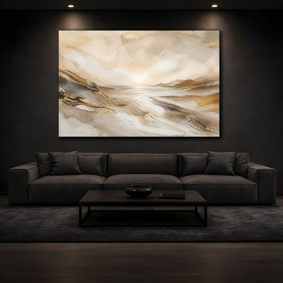 Mockup 3. Golden Seascape Sunrise shown as canvas print