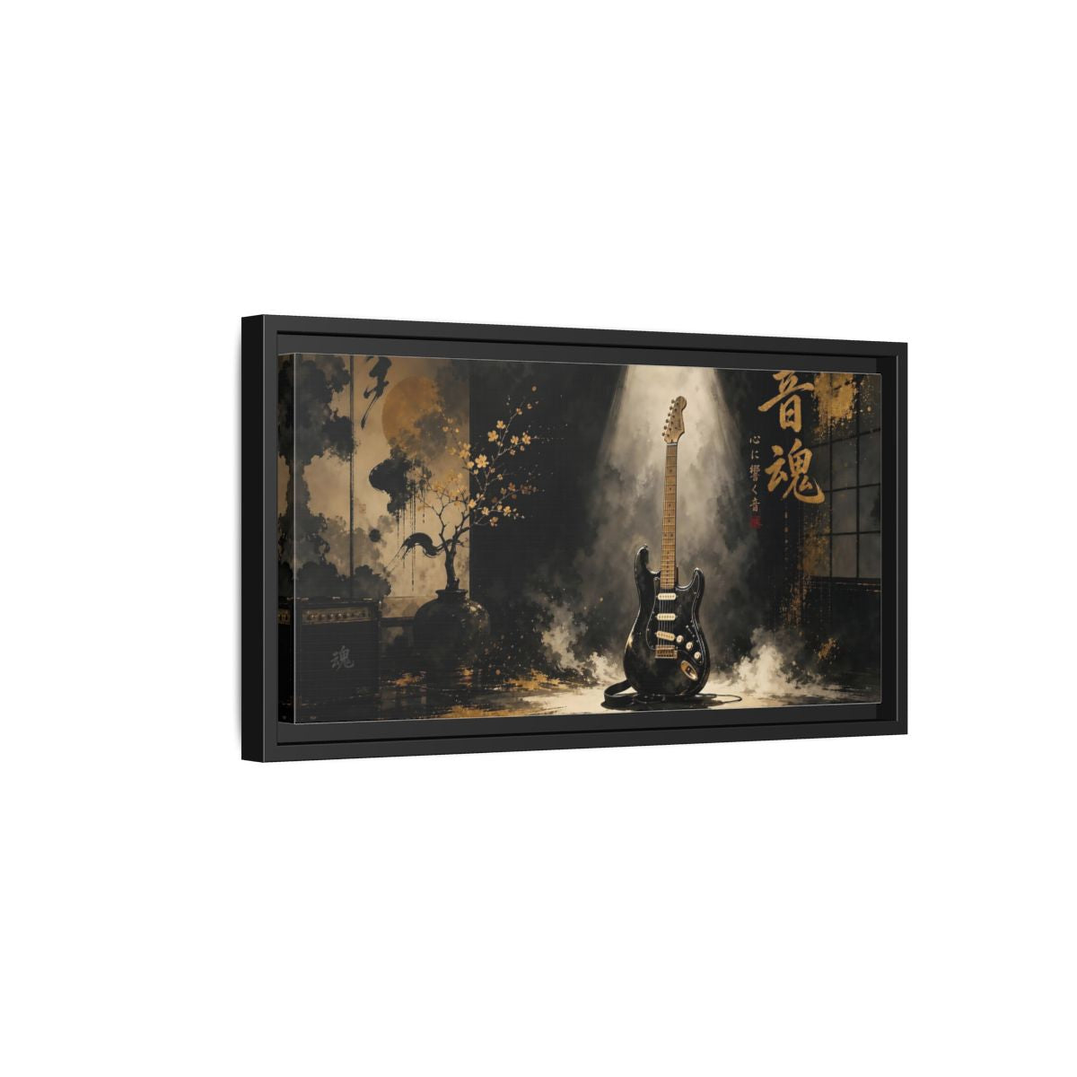 Side Mockup 8. Golden Soul Guitar shown as framed canvas print