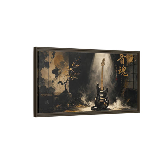 Main Mockup. Golden Soul Guitar shown as framed canvas print