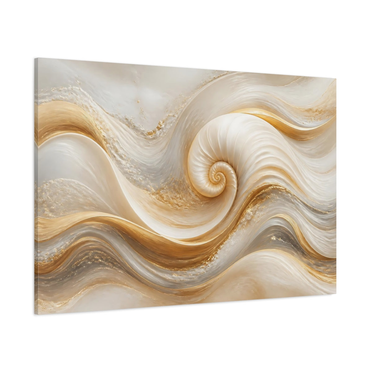 Side Mockup 1. Golden Spiral Shell Waves shown as canvas print