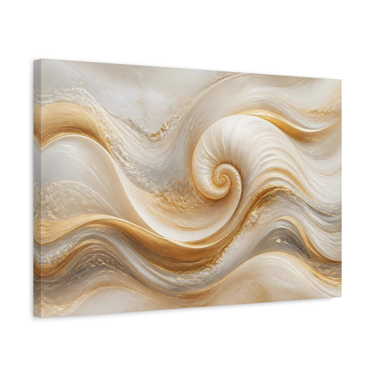 Side Mockup 3. Golden Spiral Shell Waves shown as canvas print