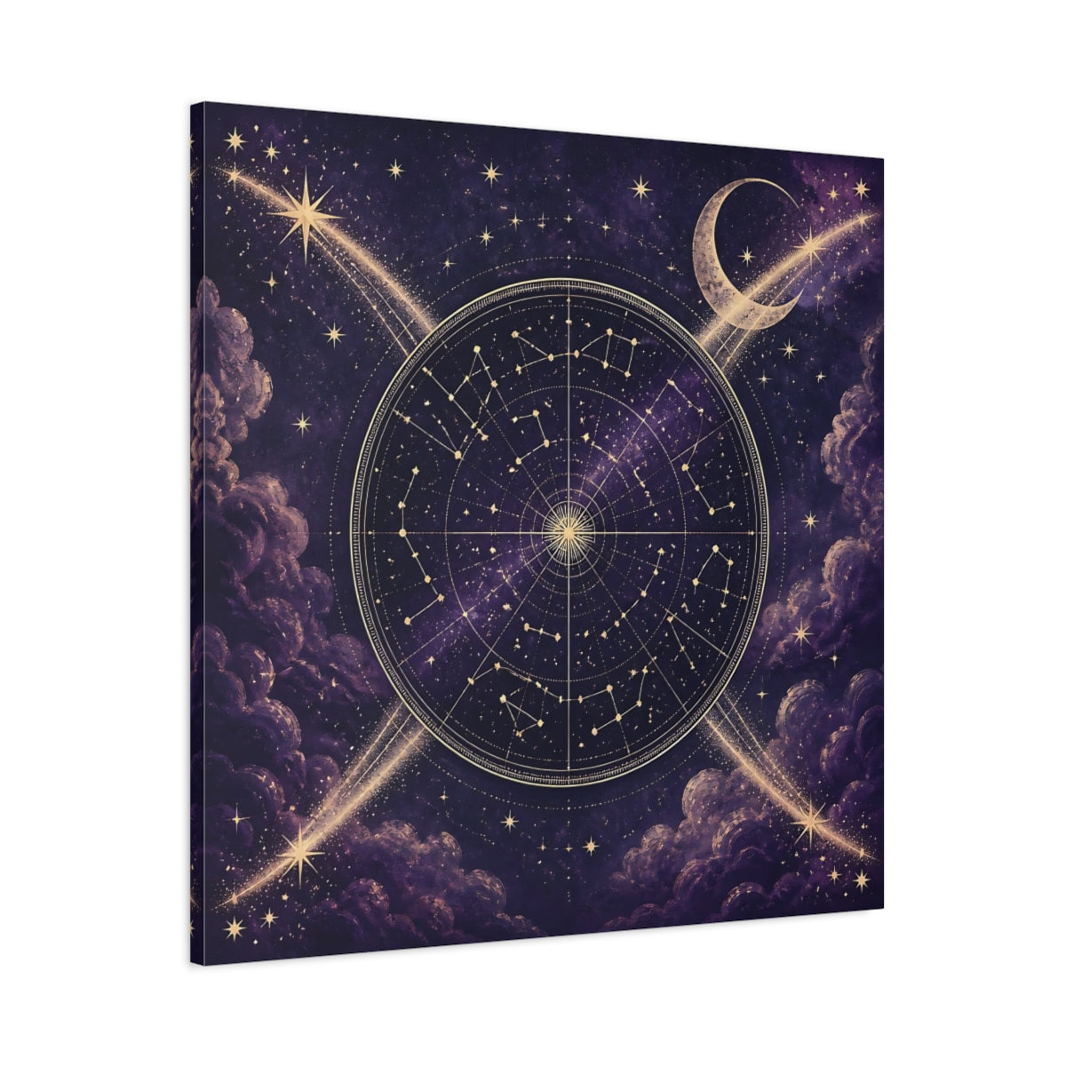 Main Mockup. Golden Star Map With Moon shown as canvas print