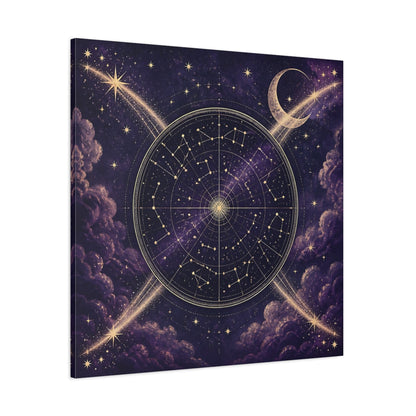 Side Mockup 1. Golden Star Map With Moon shown as canvas print