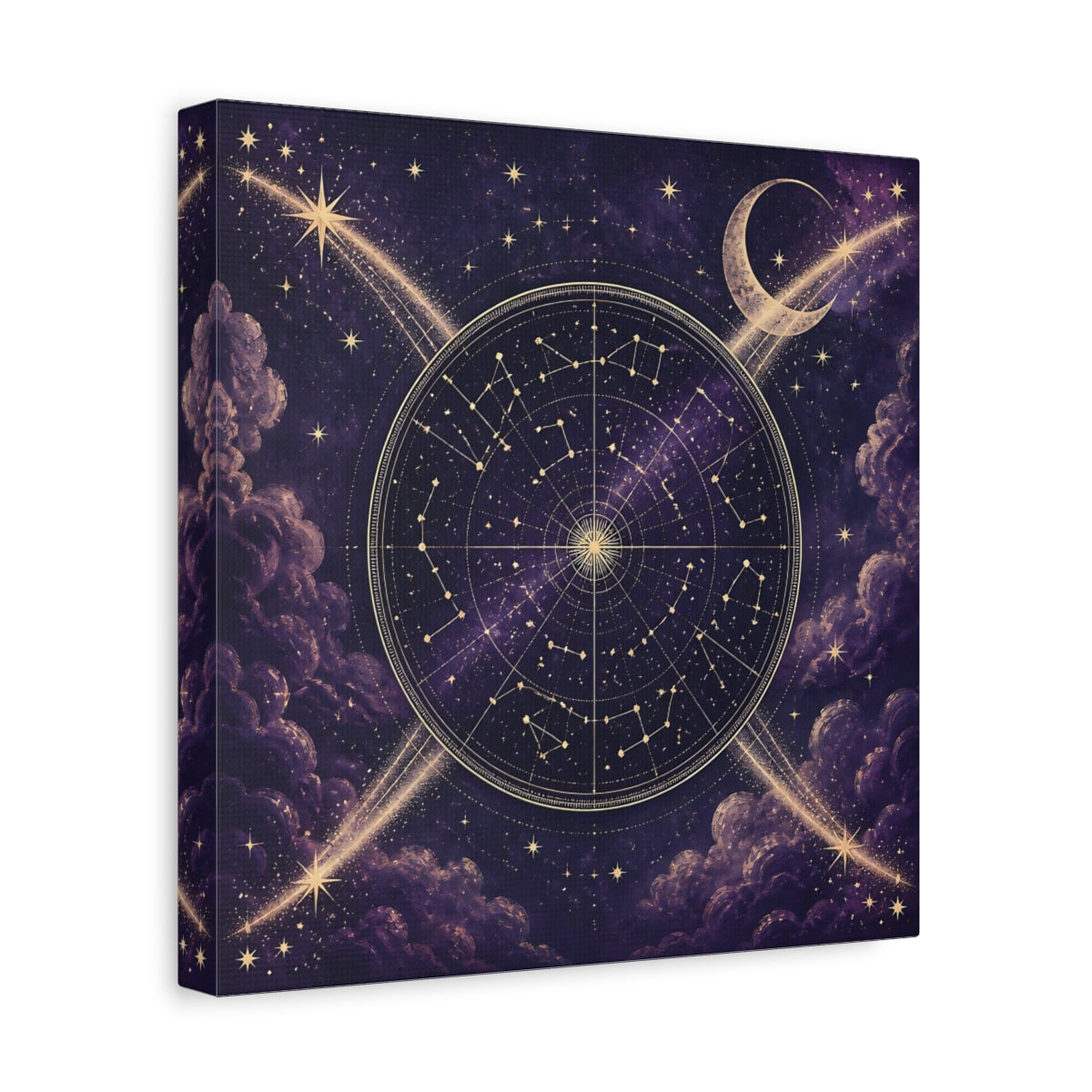 Side Mockup 8. Golden Star Map With Moon shown as canvas print