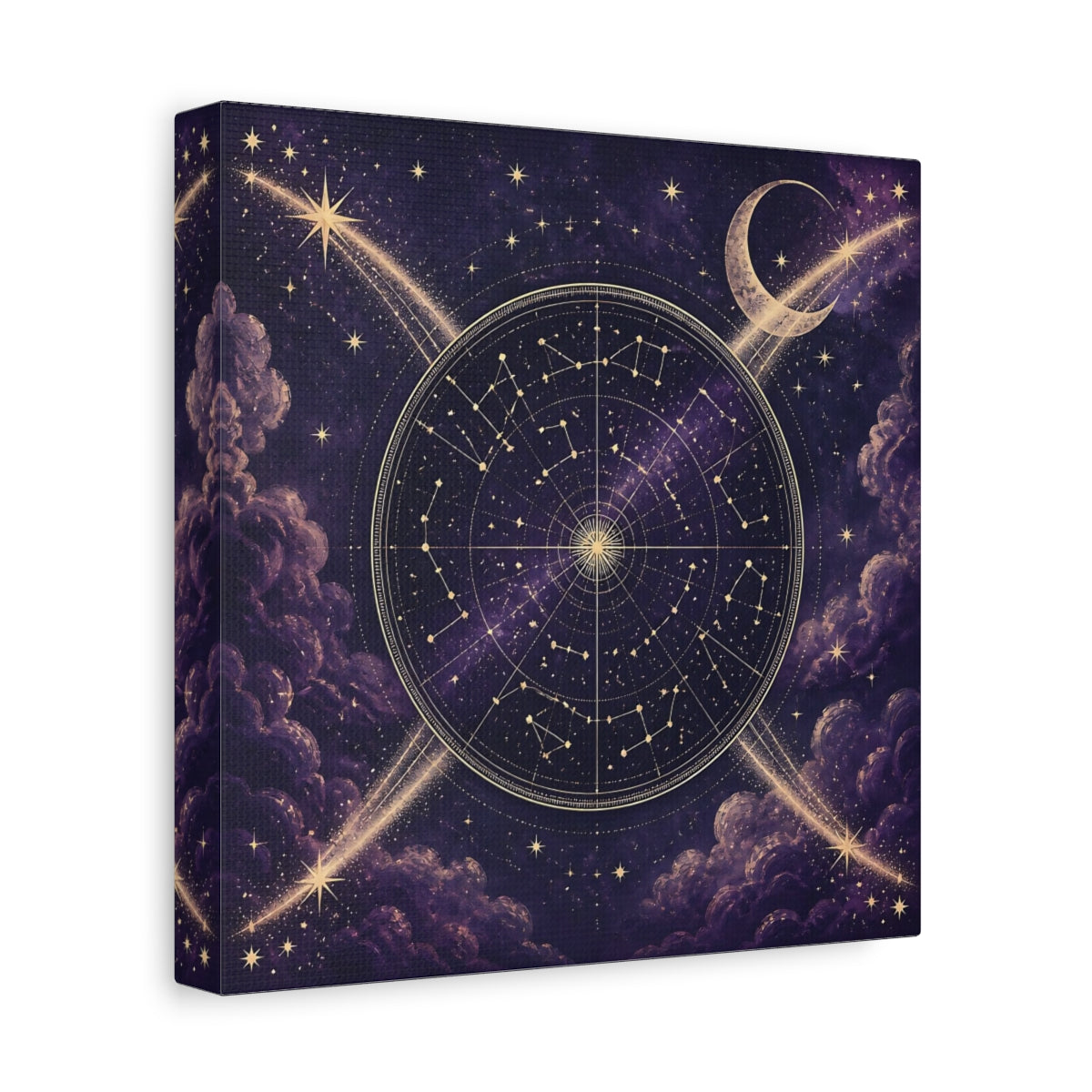 Side Mockup 9. Golden Star Map With Moon shown as canvas print