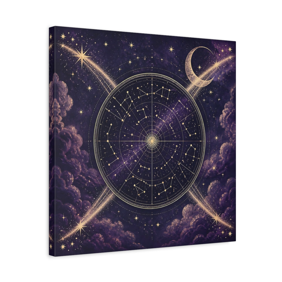 Side Mockup 5. Golden Star Map With Moon shown as canvas print