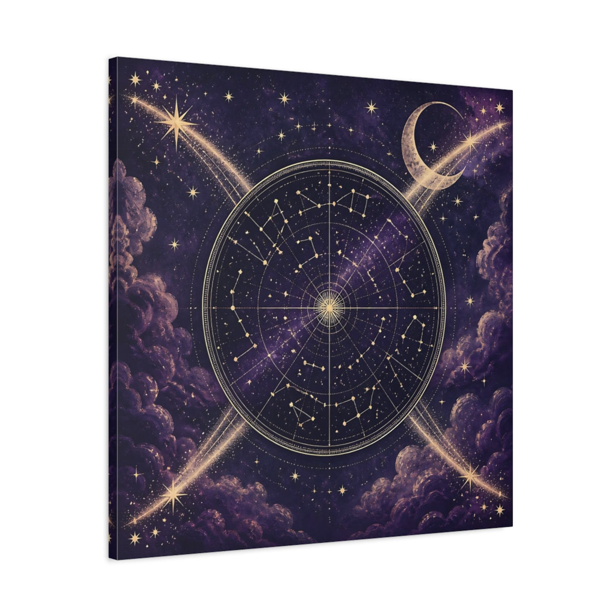 Side Mockup 3. Golden Star Map With Moon shown as canvas print