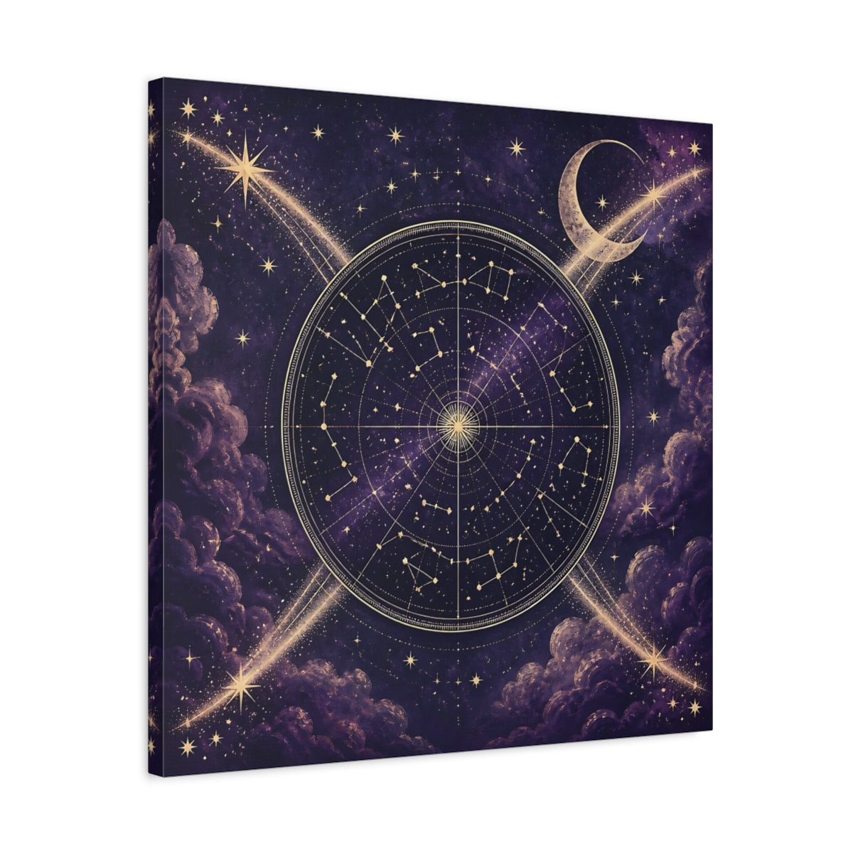 Side Mockup 4. Golden Star Map With Moon shown as canvas print