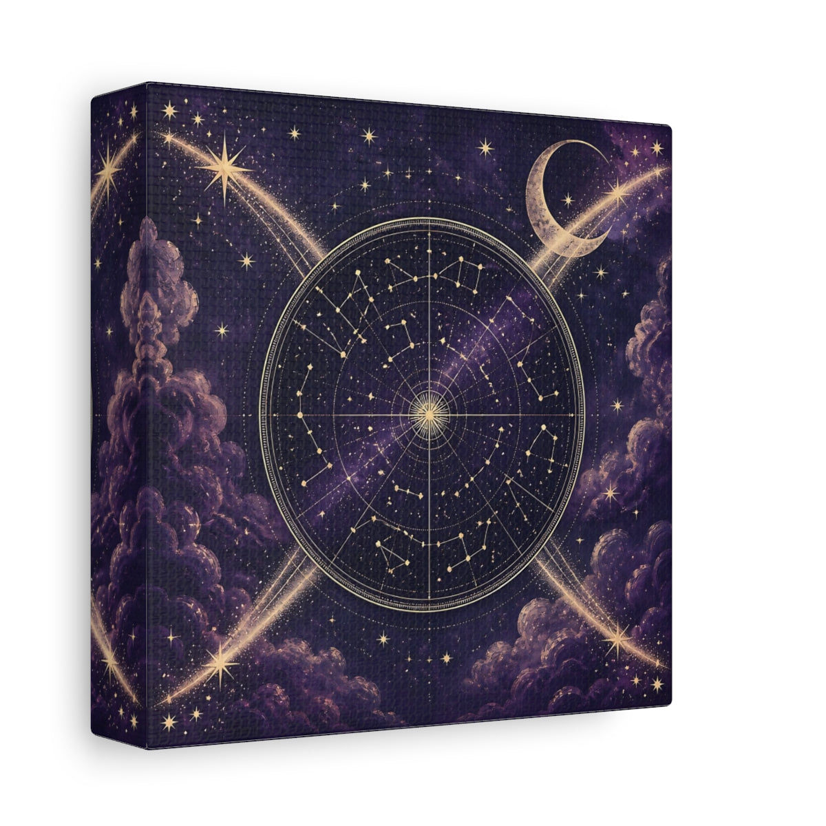 Side Mockup 2. Golden Star Map With Moon shown as canvas print