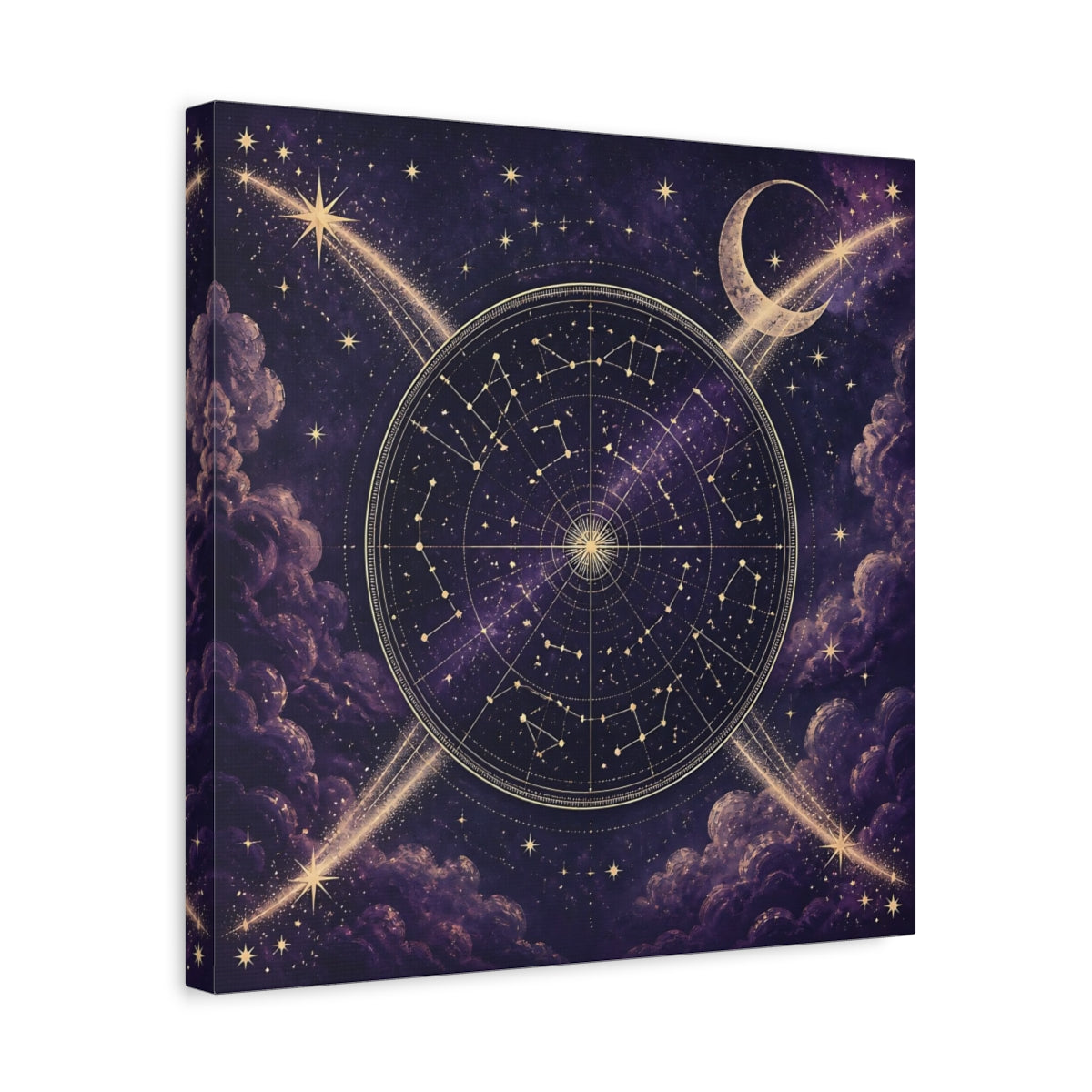 Side Mockup 6. Golden Star Map With Moon shown as canvas print