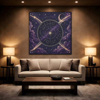 Mockup 2. Golden Star Map With Moon shown as canvas print