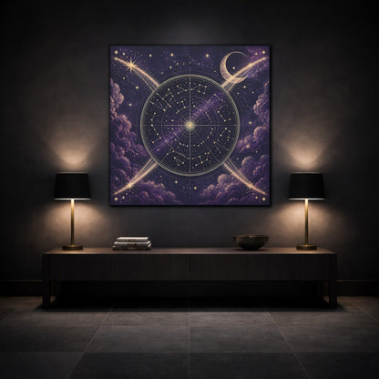 Mockup 3. Golden Star Map With Moon shown as canvas print