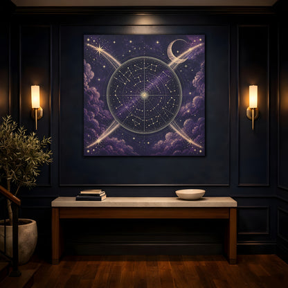 Mockup 4. Golden Star Map With Moon shown as canvas print