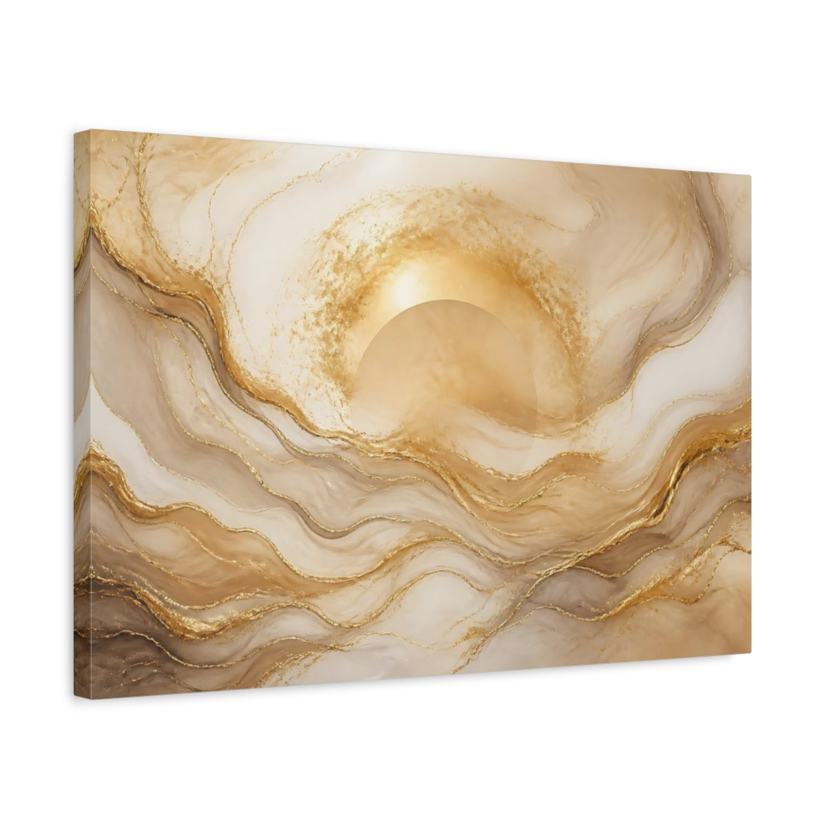 Side Mockup 3. Golden Sun Marble shown as canvas print